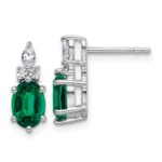14K White Gold Diamond and 7x5 Oval May/Lab Created Emerald Post Earrings