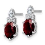 14K White Gold Diamond and 7x5 Oval January/Garnet Post Earrings - Image 2