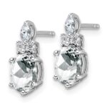 14K White Gold Diamond and 7x5 Oval April/White Topaz Post Earrings - Image 2