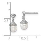 14K White Gold Polished 1/8 carat Diamond and White Freshwater Cultured Pearl Drop Post Earrings - Image 3