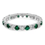 14k White Gold 7/8 carat Lab Grown Diamond VS/SI+ G+ and Lab Created Emerald Size 9 Eternity Band - Image 4