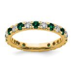 14k 7/8 carat Lab Grown Diamond VS/SI+ G+ and Lab Created Emerald Size 8.5 Eternity Band