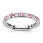 14k White Gold 7/8 carat Lab Grown Diamond VS/SI+ G+ and Lab Created Pink Sapphire Size 8 Eternity Band