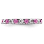 14k White Gold 3/4 carat Lab Grown Diamond VS/SI+ G+ and Lab Created Pink Sapphire Size 6.5 Eternity Band - Image 3