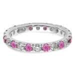 14k White Gold 3/4 carat Lab Grown Diamond VS/SI+ G+ and Lab Created Pink Sapphire Size 4.5 Eternity Band - Image 4