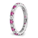 14k White Gold 7/8 carat Lab Grown Diamond VS/SI+ G+ and Lab Created Pink Sapphire Comp Eternity Bandd - Image 5