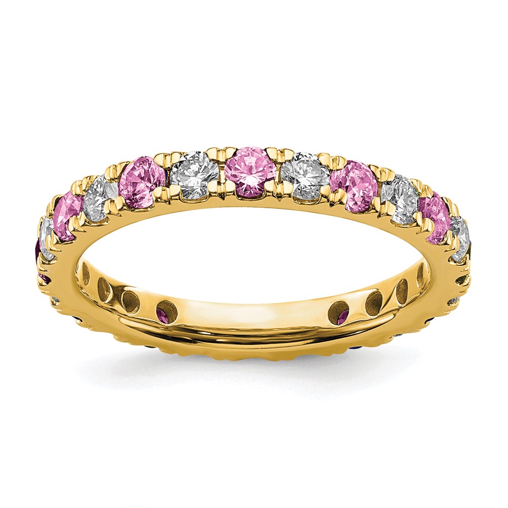 ET0048-CPS-070-7YAA-12.jpg 14k 3/4 carat Lab Grown Diamond VS/SI+ G+ and Lab Created Pink Sapphire Size 7.5 Eternity Band - Image 1