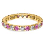 14k 3/4 carat Lab Grown Diamond VS/SI+ G+ and Lab Created Pink Sapphire Size 4.5 Eternity Band - Image 4