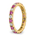 14k 3/4 carat Lab Grown Diamond VS/SI+ G+ and Lab Created Pink Sapphire Size 6.5 Eternity Band - Image 5