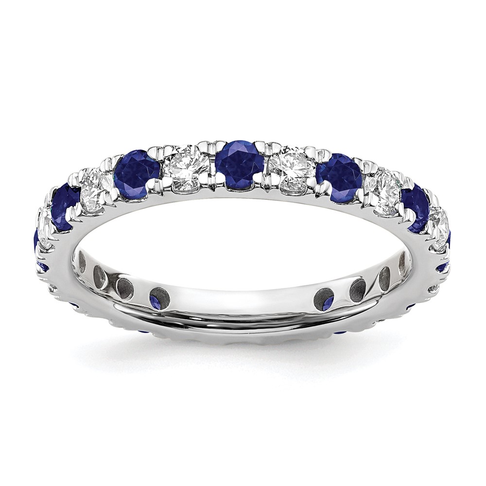 ET0048-CSA-070-7WAA-1.jpg 14k White Gold 3/4 carat Lab Grown Diamond VS/SI+ G+ and Lab Created Blue Sapphire Size 4 Eternity Band - Image 1