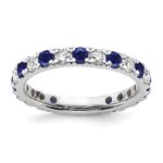 14k White Gold 3/4 carat Lab Grown Diamond VS/SI+ G+ and Lab Created Blue Sapphire Size 4.5 Eternity Band