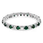 14k White Gold 1/2 carat Lab Grown Diamond VS/SI+ G+ and Lab Created Emerald Size 7.5 Eternity Band - Image 3