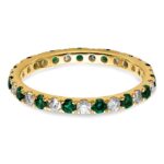 14k 3/8 carat Lab Grown Diamond VS/SI+ G+ and Lab Created Emerald Size 5 Eternity Band - Image 3