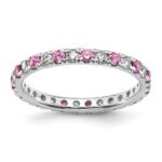 14k White Gold 3/8 carat Lab Grown Diamond VS/SI+ G+ and Lab Created Pink Sapphire Size 4.5 Eternity Band