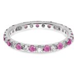 14k White Gold 3/8 carat Lab Grown Diamond VS/SI+ G+ and Lab Created Pink Sapphire Size 4.5 Eternity Band - Image 3
