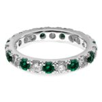 14k White Gold 1 carat Lab Grown Diamond VS/SI+ G+ and Lab Created Emerald Size 6 Eternity Band - Image 4