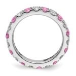 14k White Gold 1 carat Lab Grown Diamond VS/SI+ G+ and Lab Created Pink Sapphire Size 5.5 Eternity Band - Image 2