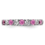 14k White Gold 1 carat Lab Grown Diamond VS/SI+ G+ and Lab Created Pink Sapphire Size 5 Eternity Band - Image 3