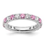 14k White Gold 1 1/5 carat Lab Grown Diamond VS/SI+ G+ and Lab Created Pink Sapphire Complete Eternity Band