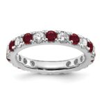 14k White Gold 1 carat Lab Grown Diamond VS/SI+ G+ and Lab Created Ruby Size 6.5 Eternity Band