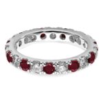 14k White Gold 1 carat Lab Grown Diamond VS/SI+ G+ and Lab Created Ruby Size 4.5 Eternity Band - Image 4