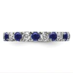 14k White Gold 1 carat Lab Grown Diamond VS/SI+ G+ and Lab Created Blue Sapphire Size 4.5 Eternity Band - Image 3