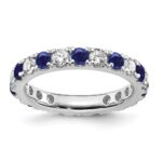 14k White Gold 1 carat Lab Grown Diamond VS/SI+ G+ and Lab Created Blue Sapphire Size 5 Eternity Band