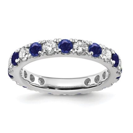 14k White Gold 1 carat Lab Grown Diamond VS/SI+ G+ and Lab Created Blue Sapphire Size 5 Eternity Band