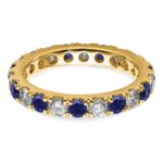 14k 1 carat Lab Grown Diamond VS/SI+ G+ and Lab Created Blue Sapphire Size 5 Eternity Band - Image 4