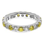 14k White Gold 1 carat Lab Grown Diamond VS/SI+ G+ and Lab Created Yellow Sapphire Size 5.5 Eternity Band - Image 4