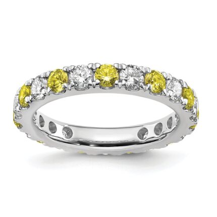 14k White Gold 1 carat Lab Grown Diamond VS/SI+ G+ and Lab Created Yellow Sapphire Size 6.5 Eternity Band