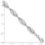 14k White Gold Oval Filigree Diamond-cut 7.25 inch Bracelet - Image 4