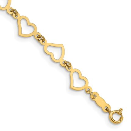 14K Polished Flat Open Hearts 6 inch Childs Bracelet