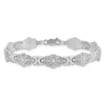 14K White Gold Polished and Textured Fancy Floral Link 7.5 inch Bracelet - Image 4