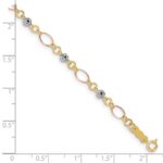 14k Tri-color Polished Diamond-cut Ovals and Donut Beads 7.5 inch Bracelet - Image 3