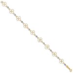 14k Two-tone Diamond-cut Open 4-Leaf Clovers and Beads 7.5 inch Bracelet - Image 2