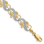 14K and White Rhodium Diamond-Cut Fancy Waves and Leaves 7.5 inch Bracelet