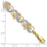 14K and White Rhodium Diamond-Cut Fancy Waves and Leaves 7.5 inch Bracelet - Image 3