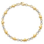 14K Two-tone Polished Puffed Hearts with Diamond-cut Beads 7.5 inch Bracelet - Image 4