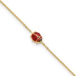 14k Polished Red and Black Enameled Ladybug 6.5 inch Childrens Bracelet Plus 0.75 inch Extender
