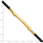 14K Polished 4mm Bar Braided Black Leather 8 inch Bracelet - Image 4