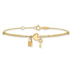 14K Polished and Diamond-cut Heart Lock and Key 7 inch Bracelet Plus 0.5 inch Extender - Image 3