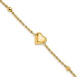 14k Polished and Diamond-cut Beaded Puffed Heart 7.75 inch Bracelet