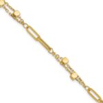 14K Polished Square Beads and Paperclip Link 7 inch Bracelet Plus 0.5 inch Extender