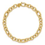 14K Polished and Textured 6.4mm Fancy Link 7.5 inch Bracelet - Image 4
