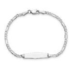 14k White Gold Polished Solid Chain/Solid Plate Figaro Link Soft Diamond Shape 19.5x5.5mm Plate 7 inch ID Bracelet - Image 4