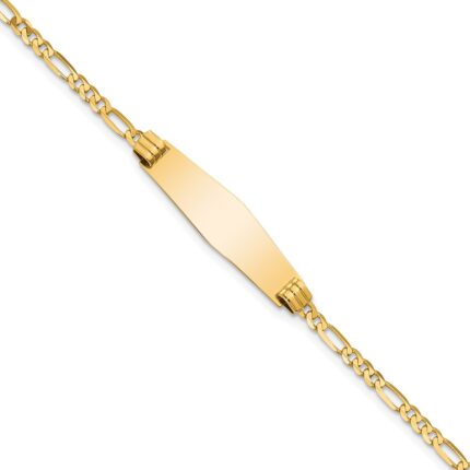14k Polished Solid Chain/Solid Plate Figaro Link Soft Diamond Shape 24.5x7.3mm Plate 7 inch ID Bracelet