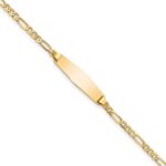 14k Polished Solid Chain/Solid Plate Figaro Link Soft Diamond Shape 19.5x5mm Plate 7 inch ID Bracelet