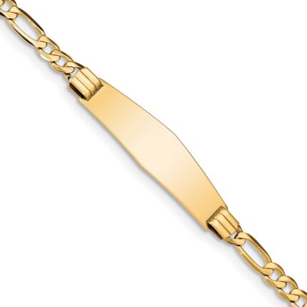 14k Polished Solid Chain/Solid Plate Figaro Link Soft Diamond Shape 33x9mm Plate 7 inch ID Bracelet