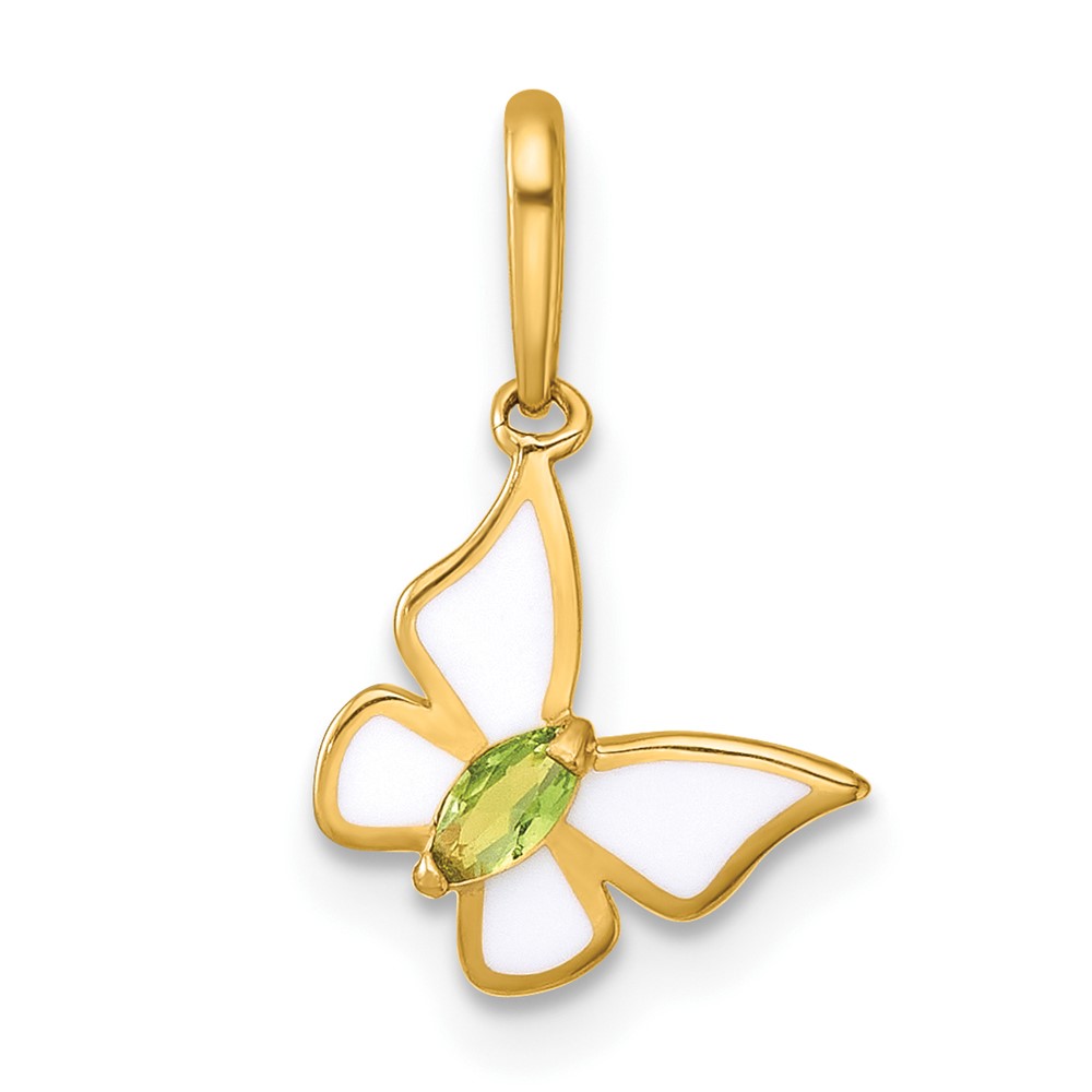 GK1200.jpg 14k Madi K Polished White Enamel and Green CZ Butterfly Childrens Charm / Pendant - Image 1